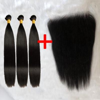 China HD Lace Headband Closure Brazilian Silky Straight Hair 100% Swiss Human Hair 3 Bundles Natural Weave Black Hair Extensions for sale