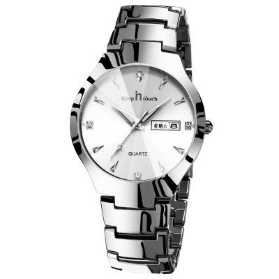 China Valentine Gifts K-8410 Quartz Date Automatic Couples Watch Women Men Black Stainless Steel Classic Lover's Unisex Wristwatches for sale