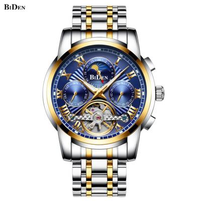 China Sport BIDEN 0191 Moon Tourbillon Wristwatches Phase Mechanical Luminous Hands Multifunction Chronograph Watch For Men for sale