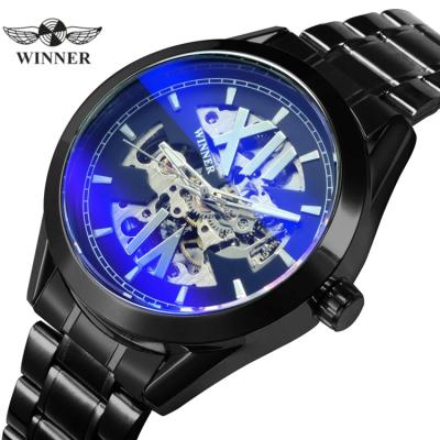 China WINNER 518 Brand Self-Wind Sapphire Glass Steel Waterproof Watch Top Luxury Automatic Mechanical Skeleton Men Watch for sale