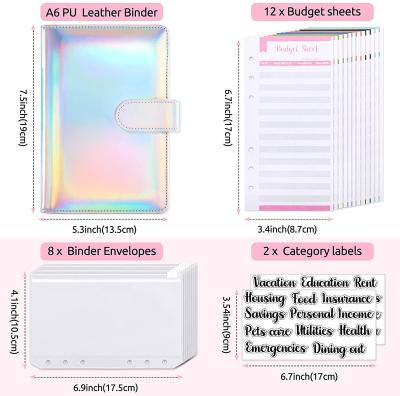 China A6 Hardcover Book Binding Cover and Clear Envelopes, Budget Binder with Cash Envelopes, PU Money Binding Leather Organizer for sale