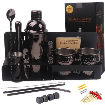 China Small Gauge 304 16 Pcs Steel Bar Accessory Kit Food Grade Cocktail Shaker Set Kit Standing Cocktail Shaker Bar With Stand for sale