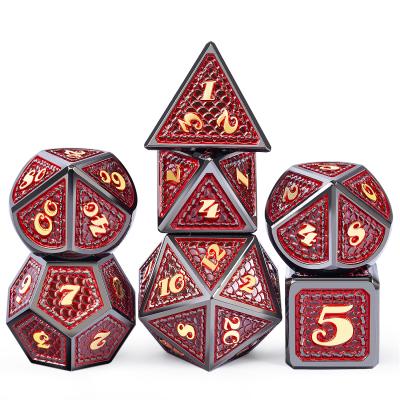 China DND Games Red with Black Edge Dragon Scale Metallic D&D Die Cuts Set for Dragon Game DND Metal Dungeons and Die Set for sale