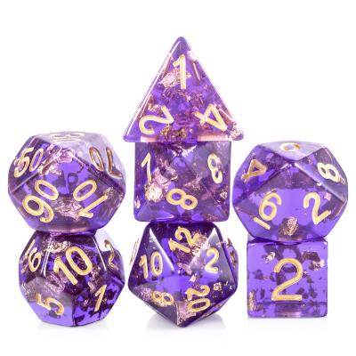 China DND Games DND Dice 7 PCS Resin Gold Glitter Polyhedral Dice with Organza Bag for Dungeons and Dragons, D&D, Role Playing Games and Tabletop Gam for sale