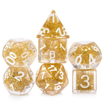 China DND Games DND Die Set, DNDND 7 PCS Polyhedral Resin Gold Glitter Die with Organza Bag for Dungeons and Dragons, D&D, Role Playing Games and for sale