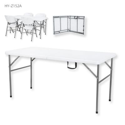 China Modern Outdoor White HDPE 5ft Plastic Folding Table Blow Molding Plastic Lightweight Folding Table 5ft Plastic Camping Table Blow Molding for sale