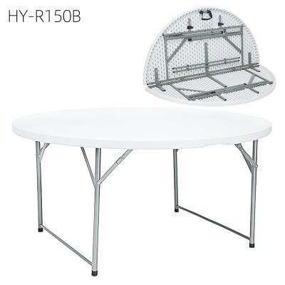 China Modern folding in half round for 10 people dining table 5ft plastic outdoor table 6ft round folding plastic table for sale