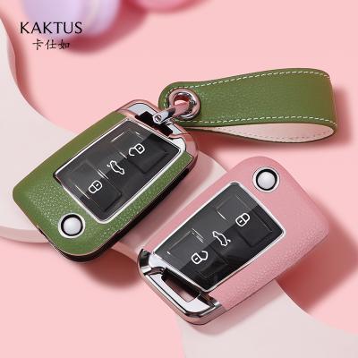 China Eco-friendly Car Key Case For Volkswagen Key Protection Cover GOLF 7 Lamando Leather Smart Remote Key Protection Cover for sale