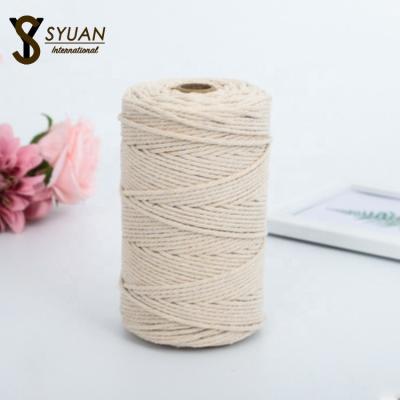 China Sustainable 3mm 3 Strand Twisted 100% Cotton Rope Natural Macrame Rope for sale