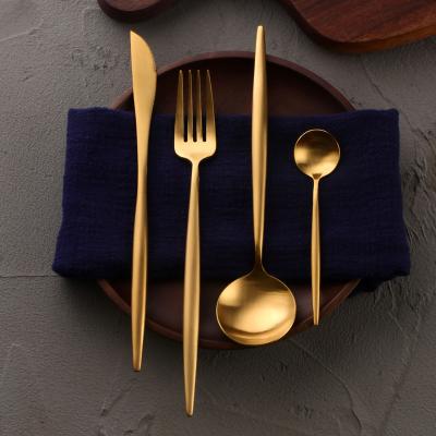 China Sustainable Durable Matte Gold Dinnerware Coating Stainless Steel 4pcs Cutlery Set With Case for sale