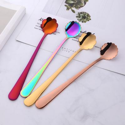 China Rose Gold Spoon Metal Luxury Color Table Viable Serving Spoon Stainless Steel Flower Spoon Set for sale