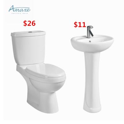 China Double-Flow Wholesale Ceramic Sanitary Ware Suite Bathroom Sink P Pedestal Wash Basin Set Cheap Bathroom Toilet And Basin Combination for sale