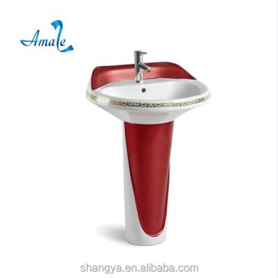 China Shampoo Sinks # P-302 Color Pedestal Wash Basin Hot Selling Ceramic Red Design Two Piece Pedestal Wash Basin New for sale