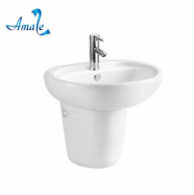 China Round Basin Sanitary Ware Style Wall Mounted Ceramic Wash Basin Water Wall-Hung Half Pedestal Wash Basin for sale