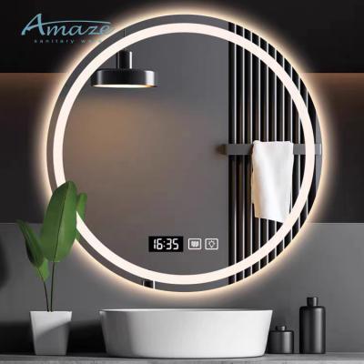 China Modern Magnifying Round Led Switch Wall Mounted Smart Mirror Screen Touch Mirror For Bathroom With Led Light for sale