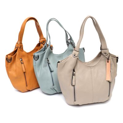 China Casual/Daily Street Life/Outdoor/Work Genuine Leather Tote Ladies Zipper Pocket Sweet Multi Girls Bucket Handbags Style Top-handle Shoulder and Cross - Body Bags for sale