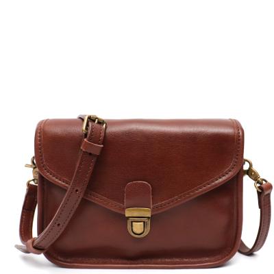 China Retro Fashion Cowhide Square Messenger Bags Women Vintage Cross - Body Shoulder Handbag Saddle Metal Lock Flap Genuine Italian Leather Bag for sale