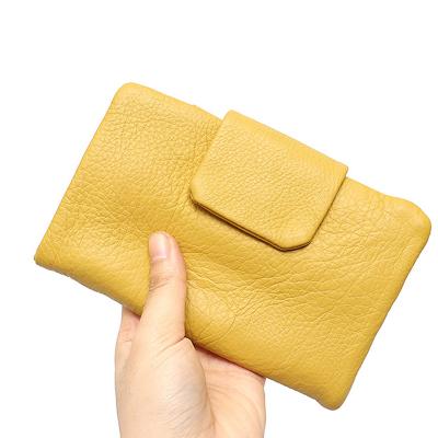 China Flipper Button Wallet/Card Holder/Snap Real Button Leather Wallet For Women Coin Purse Brand Design Cowhide Functional Card Holder Types Short Leather Button Wallet Female for sale