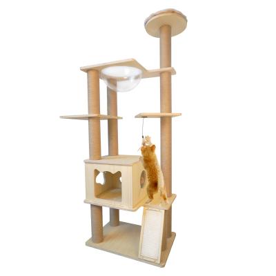 China PNB Viable Free Samples Climbing Frame Non-Toxic Wooden Cat House Tower Cat Tree Sisal Scratching Post Condo for sale