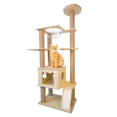 China Modern Wooden Cute Tower Cat Tree Cat House Sisal Scratching Post PNB Pet Housing Condo Free Samples Viable Amazon Hot Sale for sale