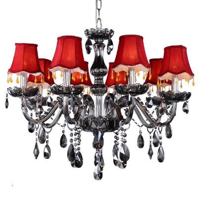 China EUROPEAN European-style gray retro LED chandelier creative candle crystal lamp living room ceiling lighting fixture bedroom 8 arm lamp for sale