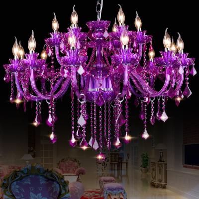 China Modern European Modern Crystal Crystal Purple Home Hall Hotel Banquet Living Room Bedroom Chandelier Colorful Pendant Lamp for sale