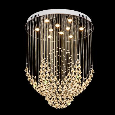 China Large Modern European Style Living Room Chandelier Lamp Staircase Chandelier Villa Building Medium Floor Rotating Crystal Lamp for sale