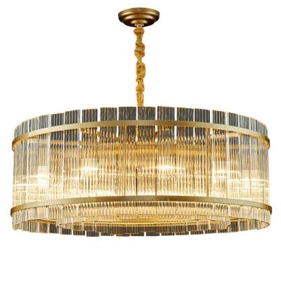 China Modern post-modern light luxury living room lamp crystal glass chandelier villa home round wrought iron droplight for sale