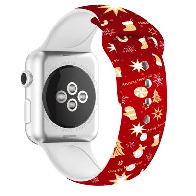 China Christmas Day Non-Specific Silicone Printed Apple Watch Strap 38mm 44mm Cartoon Color Apple Watch Band BD12 for sale