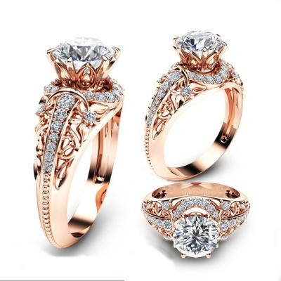 China TRENDY 14K Rose Gold Micro Inlaid Exquisite White Gemstone Diamond Ring Ladies Fashion Jewelry for sale