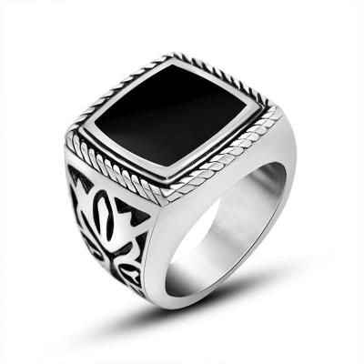 China FASHIONABLE men's fashion ring flat dominating pattern steel ring embossed pattern titanium steel ring for sale