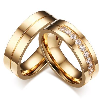 China Simple Titanium Steel Couples Ring Pair Ring Electroplating Gold Ring Inlaid Zircon Jewelry TRENDY for sale