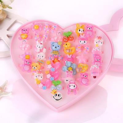 China New Environmental Friendly Acrylic Children's Cartoon Color Ring 36 Pieces Set Ring Cute Girl Ring Jewelry for sale