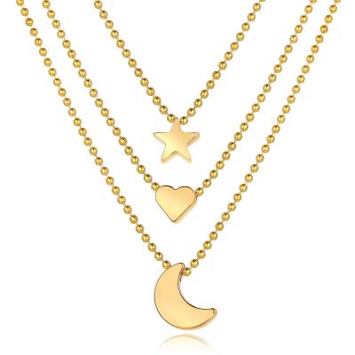 China Fashionable Retro Gold Necklace Moon Star Moon Heart Necklace Creative Minimalist Multi Layered Necklace for sale