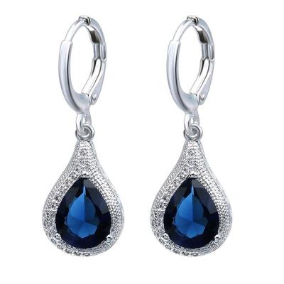 China Trendy Fashion OL Jewelry Drop Shape Sapphire Zircon Lady Earrings Fashion Jewelry Party Gift Julery Earring for sale