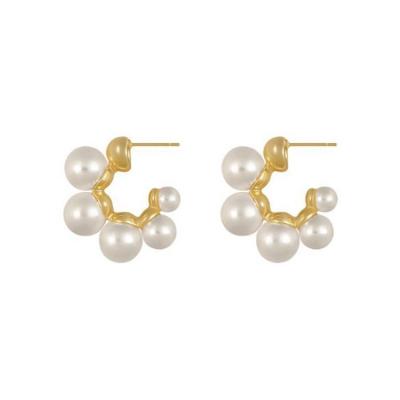 China Vintage s925 needle pearl earrings big jewelry silver geometric retro accessories c-shaped earrings for sale