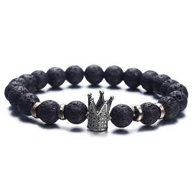 China Other String Beaded Bracelet Black Lava Stone Volcanic Crown Golden Black Man Beaded Moissanite Bracelet for sale