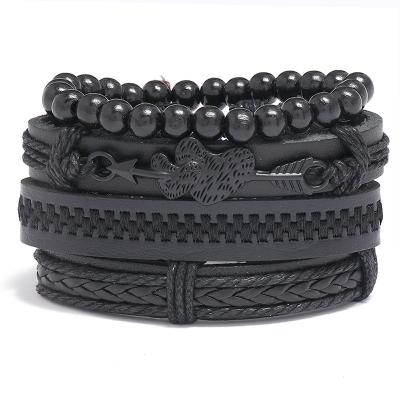 China Environmental Friendly Personality Braided Black Leather Bracelet DIY Four-Piece Set An Arrow Through Heart Couple Bracelet for sale