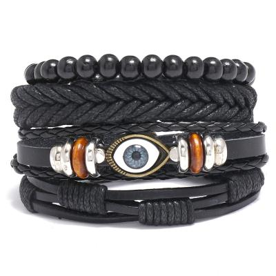 China Retro simple punk leather braided eye bracelet black combination four-piece combination bracelet punk jewelry for sale