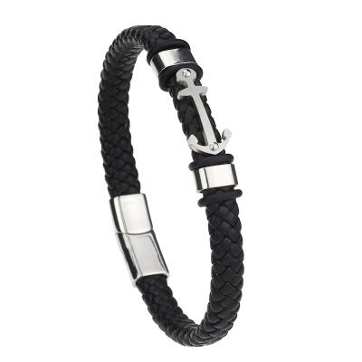 China European and American Woven Leather Casual/Sporty Vintage Anchor Bracelet Stainless Steel Decorative Bracelet for sale