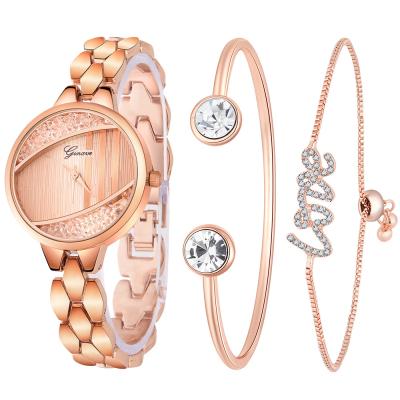 China CLASSIC Hot Selling Women's Diamond Inlaid Wrist Watch Strap Three Pieces Set Gift Exquisite Luxury Quartz Watch Wholesale for sale