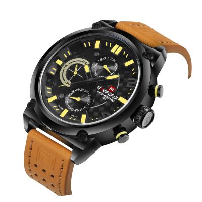 China Chronograph 9068L Big Dial Belt Watch Real Student Sports Luminous Quartz Watch Naviforce Men's Watch for sale