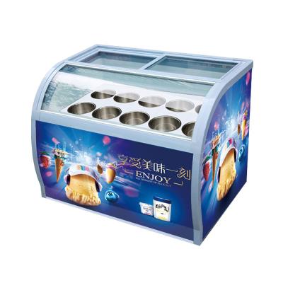 China Single-Temperature Supermarket Curved Door Glass Chest Freezer For Ice Cream Glass Door Fridge for sale