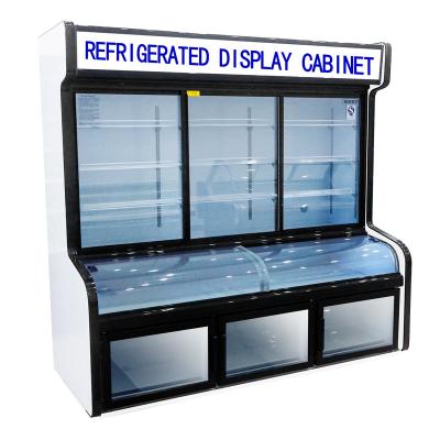 China Double-temperature three kinds of refrigerated temperature display cabinet fruit vegetable meat preservation cabinet for sale