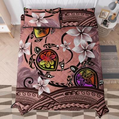 China Anti-Static Summer Air Conditioner Comforter With Soft Cotton Filling Premium Polyester Comforter Bed Set Pink Polynesian Tribal Sea Turtle Plumeria for sale