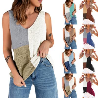 China 2022 Spring/Summer New QUICK DRY Women's Small Vest Collision Quilting Color European And American Knit Loose Casual Halter Tops For Women for sale