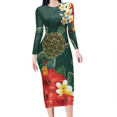 China Anti-Static Women Sexy Bodycon Long Sleeve Dresses Polynesian Hawaiian Tribal Designs Print Plus Size Long Dresses Elegant Casual Outfits for sale