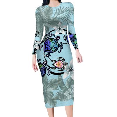 China Women Hawaiian Samoan Elegant Casual Anti-Static Polynesian Tribal Tattoo Designs Dresses Print 2021 Sexy Women Bodycon Long Sleeve Dresses for sale