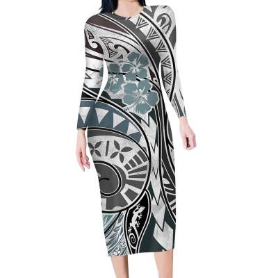 China Anti-Static Hawaiian Polynesian Traditional Tribal Print Women Fashion Dresses Bodycon Long Sleeve Dresses Woman Party Wear Dresses for sale