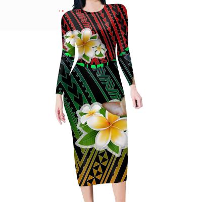 China Anti-Static Hawaiian Samoan Polynesian Tribal Designs Tattoo Print 2021 Sexy Bodycon Women Long Sleeve Dresses Woman Party Wear Dresses for sale